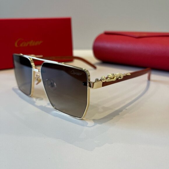 Cartier Gold Metal Frame Brown Sunglasses main image 6